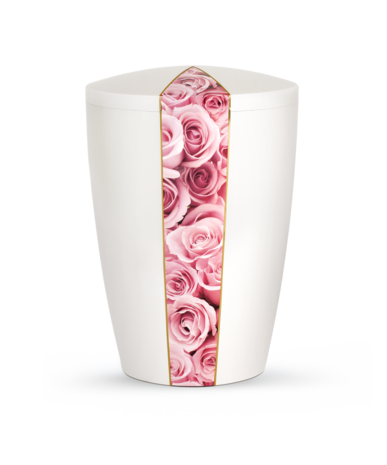 Biologisch afbreekbare urn wit met rode rozen decor