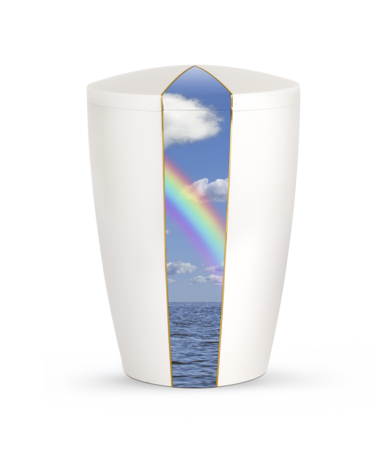 Biologisch afbreekbare urn wit regenboog op het water