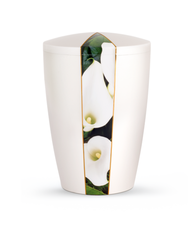 Biologisch afbreekbare urn wit calla bloem decoratie