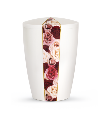 Biologisch afbreekbare urn wit met rozen decoratie
