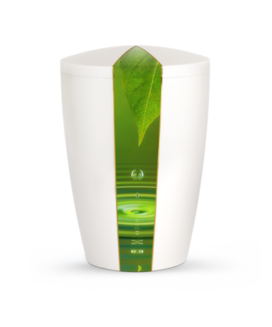 Biologisch afbreekbare urn wit met waterdruppels