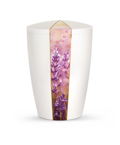 Biologisch afbreekbare urn grijs met een lavendel decor