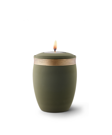 Keramische urn groen handgeschilderd decoratie oud goud herdenkingslicht