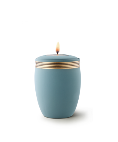 Keramische urn turkoois handgeschilderd decoratie oud goud herdenkingslicht