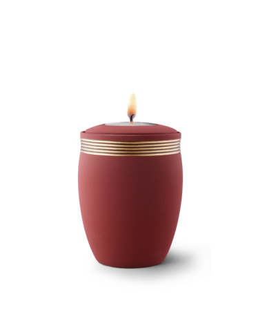 Keramische urn rood handgeschilderd decoratie oud goud herdenkingslicht