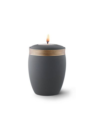 Keramische urn grijs handgeschilderd decoratie oud goud herdenkingslicht