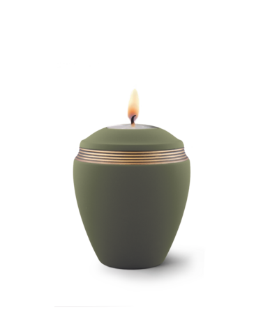 Keramische urn groen handgeschilderd met oud goud herdenkingslicht