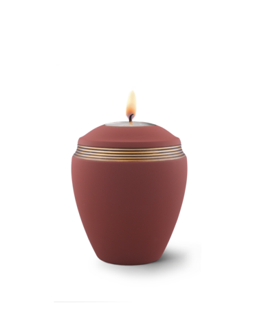 Keramische urn rood handgeschilderd met oud goud herdenkingslicht
