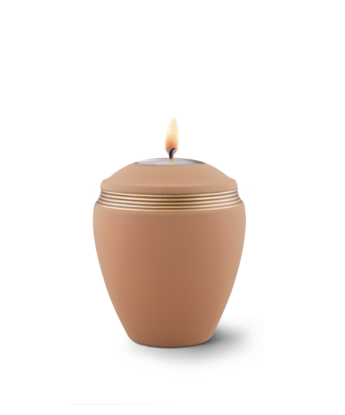 Keramische urn oranje handgeschilderd met oud goud herdenkingslicht