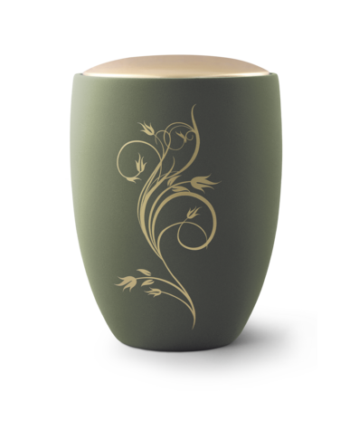 Keramische urn groen met bloemen tekening