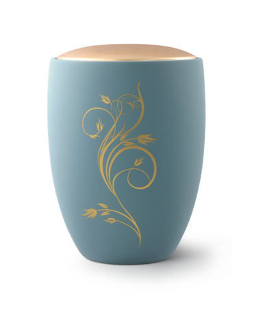 Keramische urn turkoois met bloemen tekening