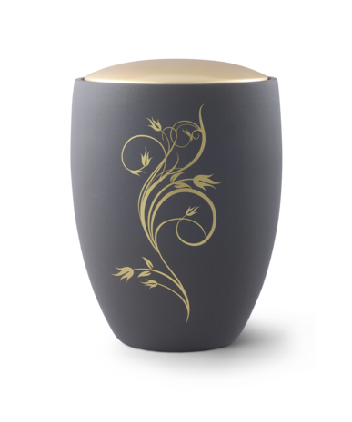 Keramische urn grijs met bloemen tekening