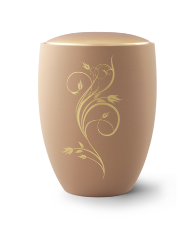 Keramische urn oranje met bloemen tekening