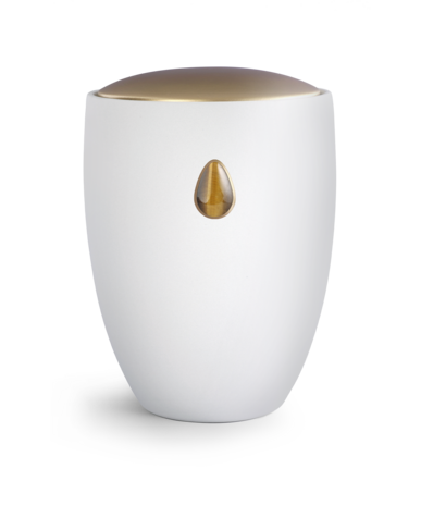 Keramische urn wit met ingebed edelsteen tijgeroog