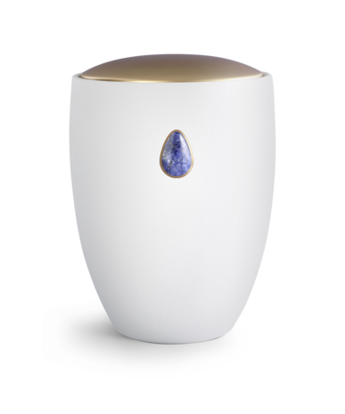 Keramische urn wit met ingebed edelsteen sodaliet