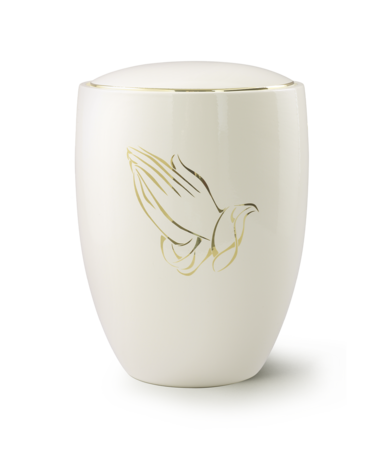 Keramische urn wit met gouden biddende handen