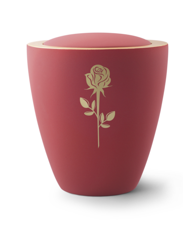 Keramische urn rood met messing roos