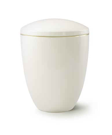 Keramische urn cr&egrave;me met gouden rand