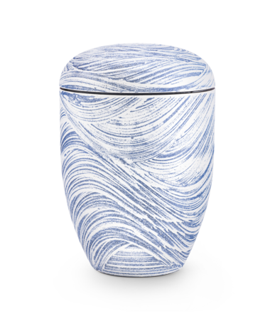 Biologisch afbreekbare urn blauw steenlook met golfpatroon