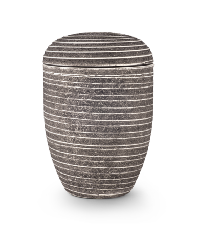 Biologisch afbreekbare urn grijs steenlook met strepen decoratie