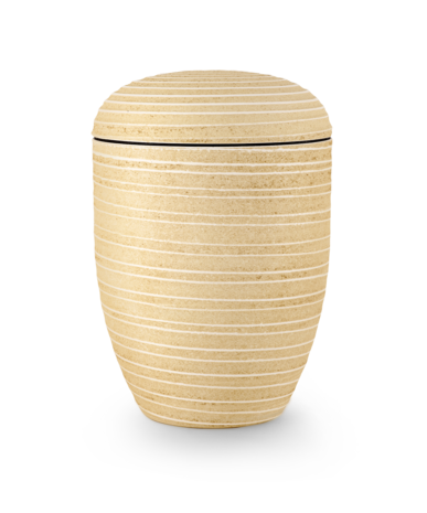 Biologisch afbreekbare urn geel steenlook met strepen decoratie