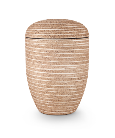 Biologisch afbreekbare urn oranje steenlook met strepen decoratie