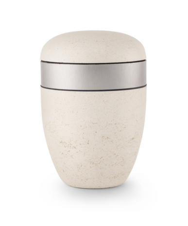 Biologisch afbreekbare urn cr&egrave;me shelpkalksteen met aluminium decoratie