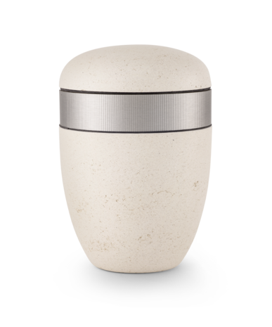 Biologisch afbreekbare urn cr&egrave;me kalksteen coating met aluminium decoratie