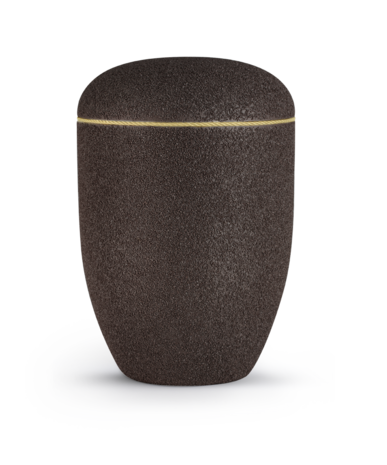 Biologisch afbreekbare urn bruin gecoat met zand met gouden rand