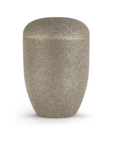 Biologisch afbreekbare urn wit gecoat met zand met gouden rand