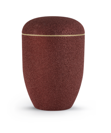 Biologisch afbreekbare urn rood gecoat met zand met gouden rand