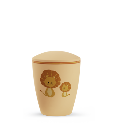 Biologisch afbreekbare kinder urn oranje met leeuwen
