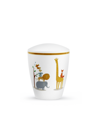 Biologisch afbreekbare kinder urn wit met dieren