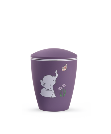 Biologisch afbreekbare kinder urn paars met olifant