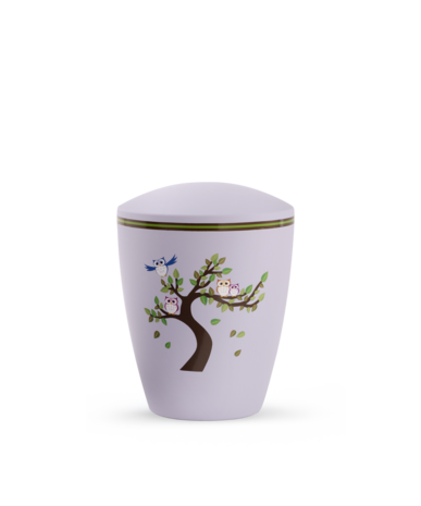 Biologisch afbreekbare kinder urn boom met uilen