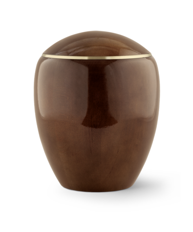 Elzen houten urn hoogglans bruin met messing ring