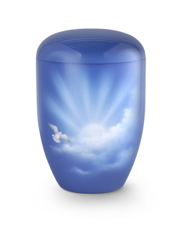 Biologisch afbreekbare urn blauw bewolkte hemel