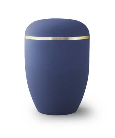 Biologisch afbreekbare urn blauw geborsteld met gouden rand
