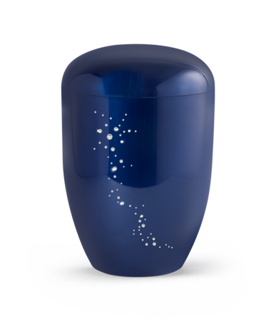 Biologisch afbreekbare urn blauw met staart gemaakt van kristallen