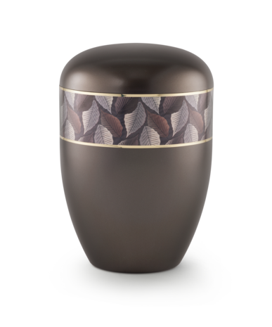 Biologisch afbreekbare urn bruin met bladen decoratie
