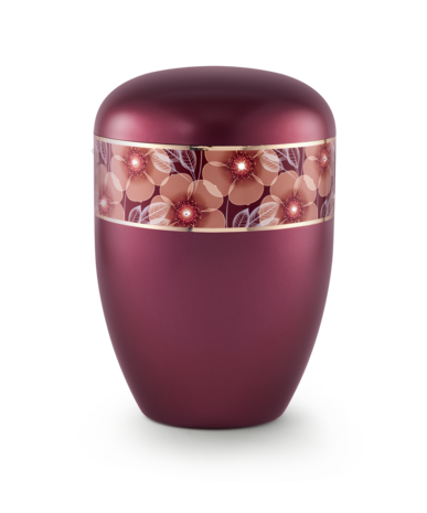 Biologisch afbreekbare urn rood met bloemen decoratie