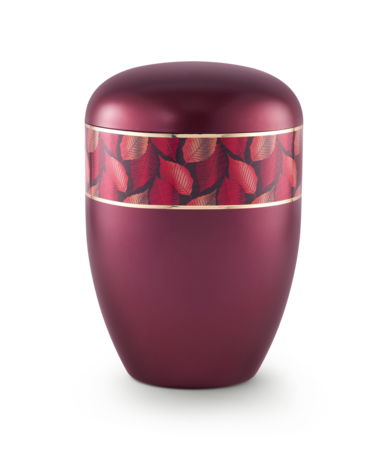 Biologisch afbreekbare urn rood met bladen decoratie