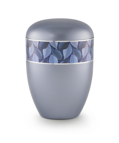 Biologisch afbreekbare urn grijs met bladen decoratie