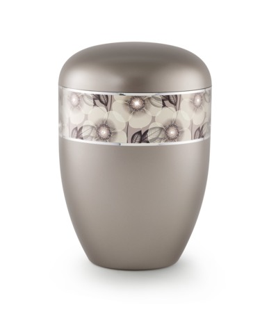Biologisch afbreekbare urn licht bruin met bloemen decoratie