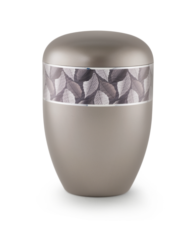 Biologisch afbreekbare urn licht bruin met bladen decoratie