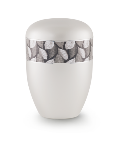 Biologisch afbreekbare urn wit met bladen decoratie