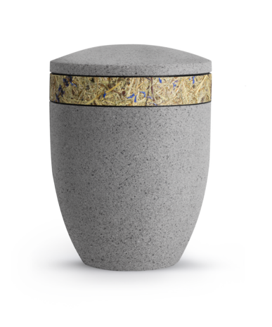 Biologisch afbreekbare urn grijs schelpkalksteen coating grassen decoratie
