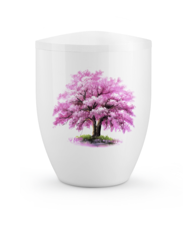 Biologisch afbreekbare urn wit met magnoliaboom